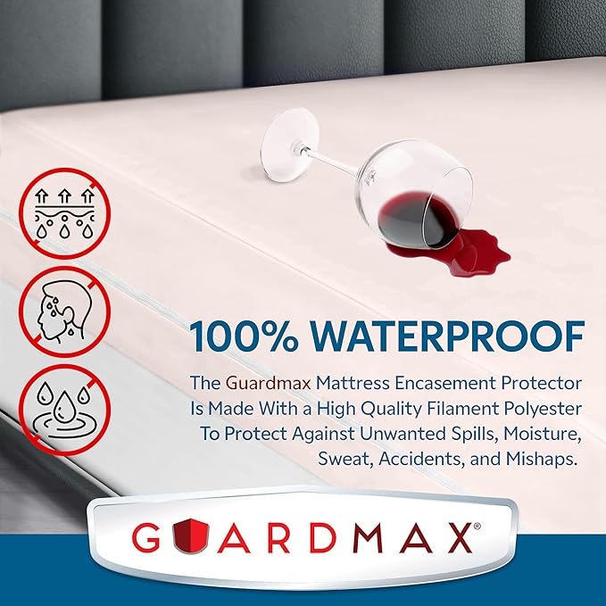 Guardmax Jersey Knitted Twin Zippered Mattress Encasement - Waterproof & Bed Bug Proof Mattress Protector - Comfortable, Soft, and Noiseless Zippered Bedding - Dust Mite Proof (39 x 75 x 10)