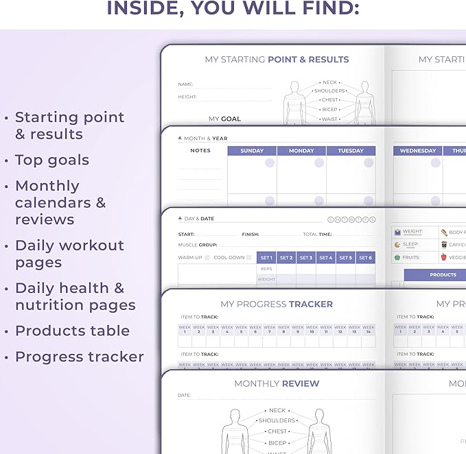 Clever Fox Fitness & Food Journal Pocket – Nutrition & Workout Planner for Women & Men – Diet & Gym Exercise Log Book with Calendars, Diet & Training Trackers – Lasts 3 Months, 4.3x5.5” (Lavender)