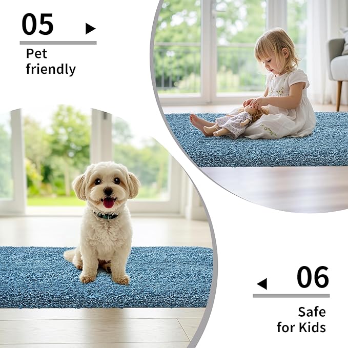 Small Bathroom Rug 17x24 Non Slip Blue Fluffy Bath Mat for Bathroom Floor Washable Plush Luxury Bath Rug for Tub Soft Shaggy Absorbent Shower Mat