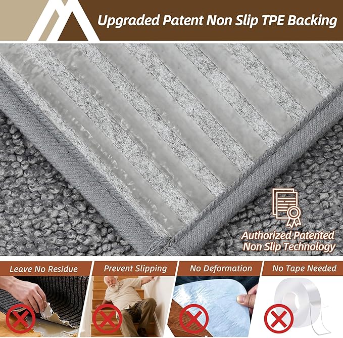 COSY HOMEER Stair Treads for Wooden Steps 9"x28" Washable Indoor Carpet Stair Treads Non Slip Soft Polyester Stair Carpet Tread Reusable Stair Runner Rugs for Kids, Elders,Pets,Medium Grey,15pcs