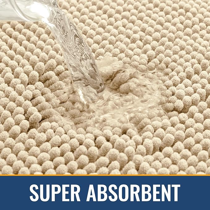 Arotive Bathroom Toilet Rugs U Shaped 24x20, Extra Soft Absorbent Shaggy Chenille Contour Bath Rugs for Toilet, Machine Washable Non-Slip Contoured Bath Mats, Beige