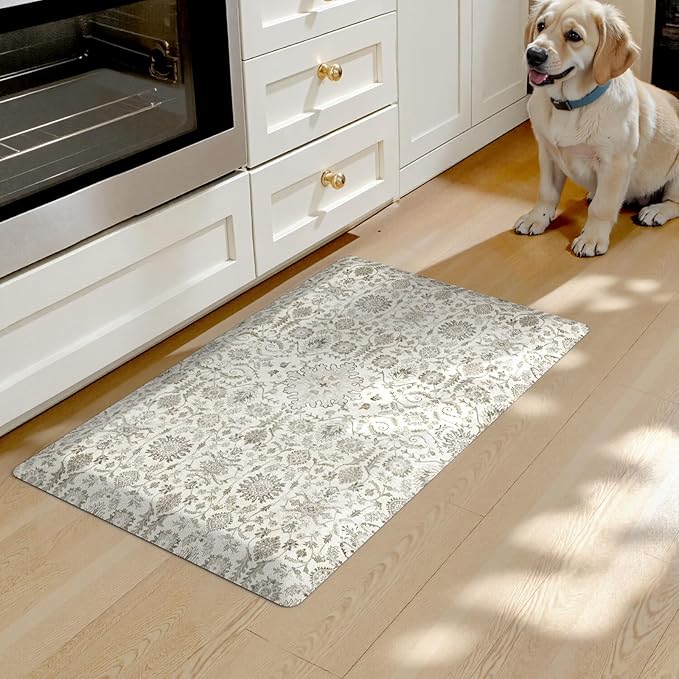 Collive Kitchen Floor Mat Cushioned Anti Fatigue, Vintage Boho Floral Rug Non Skid Waterproof Kitchen Sink Rugs, Memory Foam Comfort Standing Desk Mats for Floor, Office, 17.3''x28''
