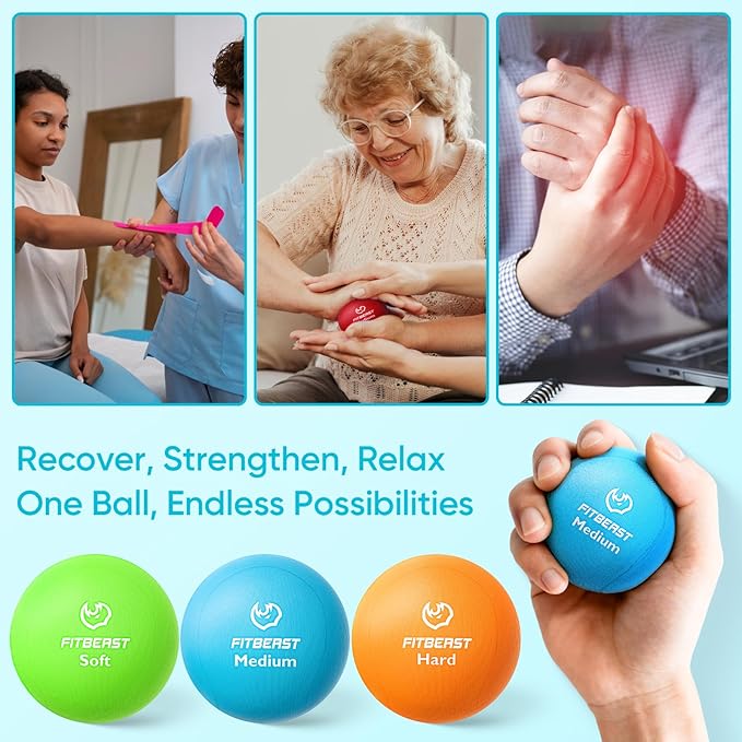 FitBeast Grip Strength Trainer, Finger Exerciser, Stress Balls for Adults 6-Piece Set, Hand Therapy for Strength, Recovery & Stress Relief, Forearm Strengthener for Men, Women & Seniors