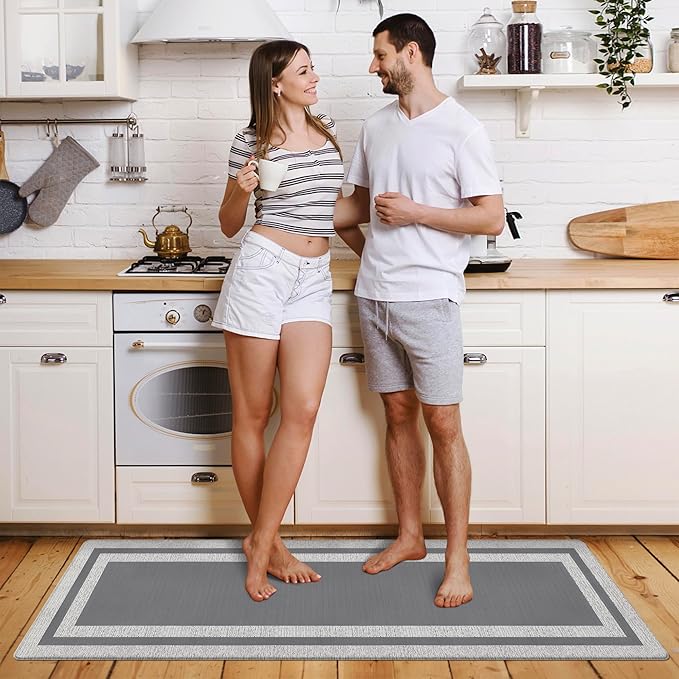 Kitchen Mats Cushioned Anti Fatigue Kitchen Mats for Floor Waterproof Non-Skid Ergonomic Comfort Memory Foam Rugs Kitchen Runner Rug for Kitchen, Home, Office, Sink, Stove 17.3"x59" Grey