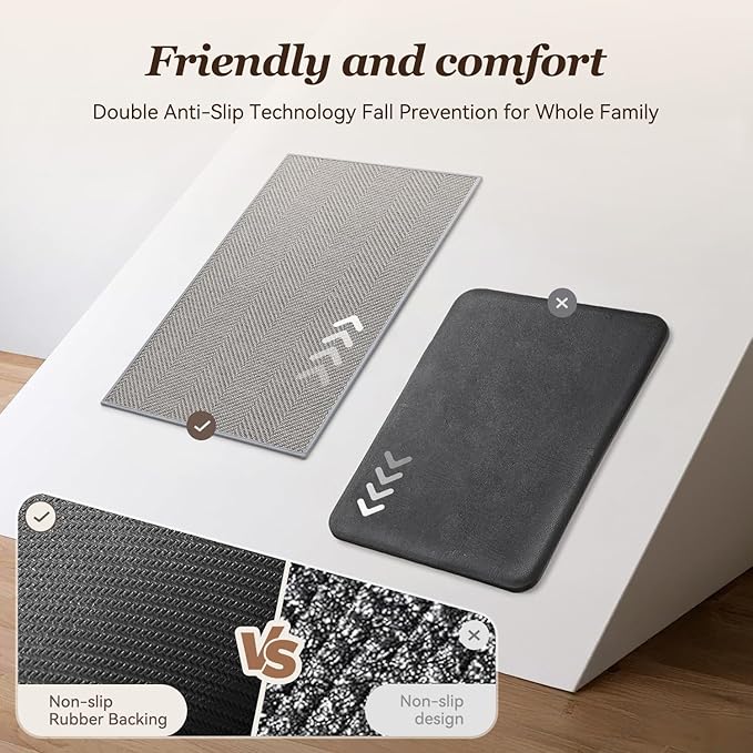 AMOAMI Kitchen Rugs and Mats, Non Slip Washable Kitchen Mats for Floor, Absorbent Quick Dry Kitchen Runner for in Front of Sink，Kitchen Rugs Sets of 2, 20"*30"+20"*47", Grey