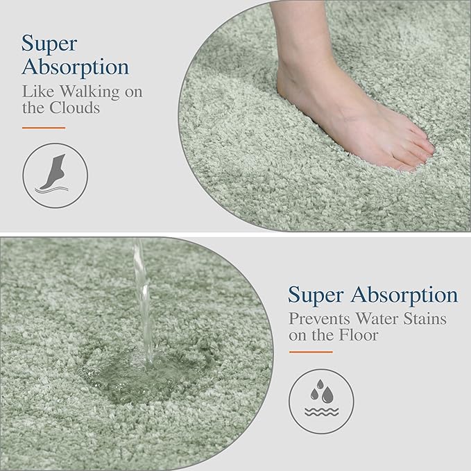 Walensee Large Bathroom Rug (24 x 36, Pale Green) Extra Soft and Absorbent Shaggy Bath Mat Machine Washable Microfiber Non Slip Luxury Floor Mat