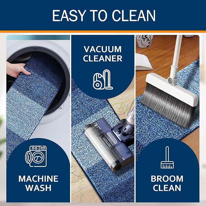OLANLY Stair Treads Non Slip 15PCS, 8" x 30" Indoor Stair Runners for Wooden Steps, Edging Stair Rugs with Reusable Peel and Stick Adhesive for Kids Elders and Pets, Navy