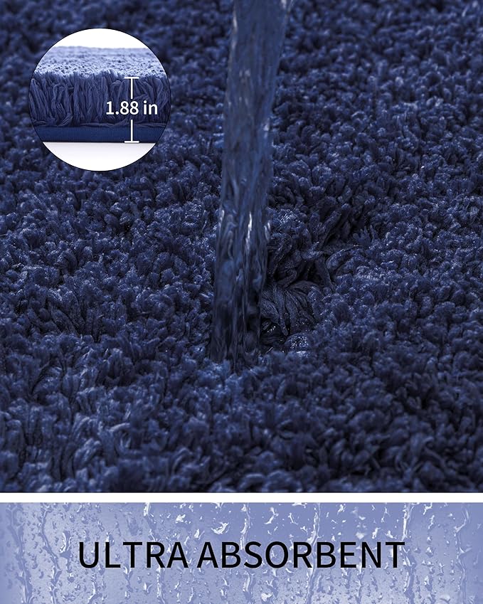 Bathroom Rugs, Ultra Thick Shaggy Soft Microfiber Absorbent Bath Rug, High Density Foam Latex Non Slip Backing, Machine Washable Bath Mats for Bathroom Floor & Sink 24x17, Navy Blue