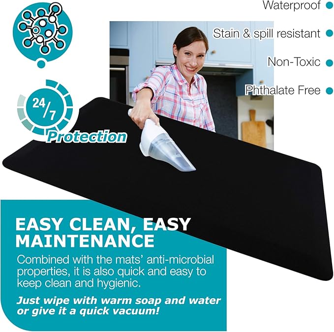 Ultralux Anti-Fatigue Standing Comfort Mat, Thick Non-Slip Cushioned Kitchen Floor Mat 3/4” Thick 16” x 24” Premium Durable Ergonomic Multi-Use Standing Support Pad, Home, Office, Kitchen Rug, Black