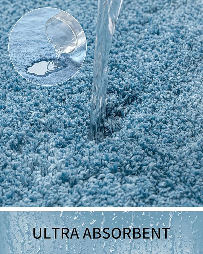 Bathroom Rugs 36x24, Ultra Thick Shaggy Soft Microfiber Absorbent Bath Rug, High Density Foam Latex Non Slip Backing, Machine Washable Bath Mats for Bathroom Floor & Sink, Blue