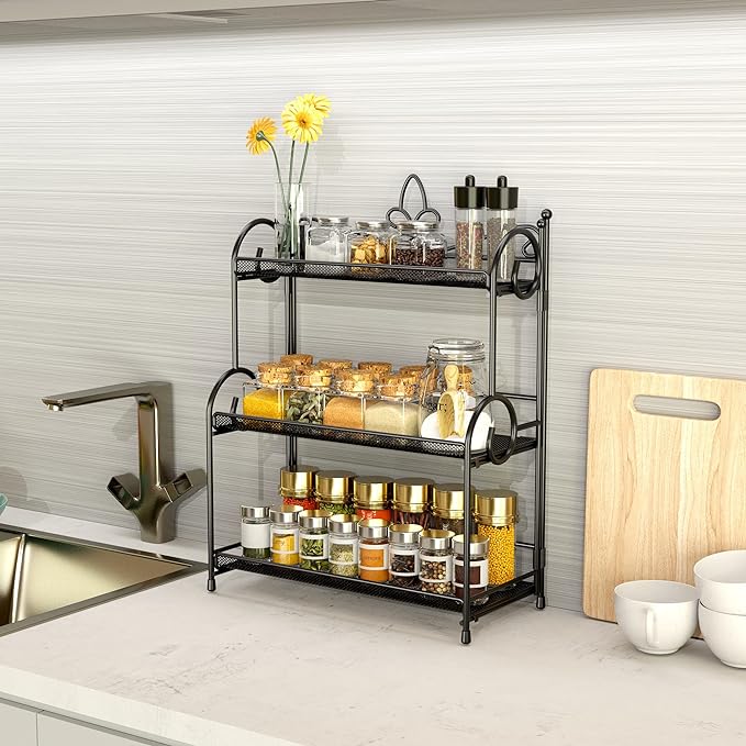 Bathroom Organizer Countertop - 3 Tier Spice Rack Organizer, Counter Organization and Storage for Bathroom, Kitchen, Bedroom, Offices, Foldable
