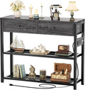 Ecoprsio Entryway Table with Outlets and USB Ports, Small Console Table with 2 Drawers, Sofa Table with Storage Shelves for Living Room, Couch, Hallway, Foyer, Kitchen Counter, 32'', Grey Oak
