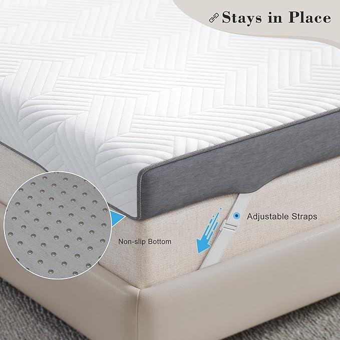EnHomee Memory Foam Mattress Topper,3 Inch King Mattress Topper Pressure Relief with Cooling Gel and Removable & Washable Embossed Cover, CertiPUR-US & Oeko-TEX Certified, White, King