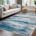 KOZYFLY Washable Area Rug 5x7 Modern Ombre Living Room Thin Rug Non-Slip Soft Striped Rug for Bedroom, Print Blue Abstract Carpet for Laundry Kid Room