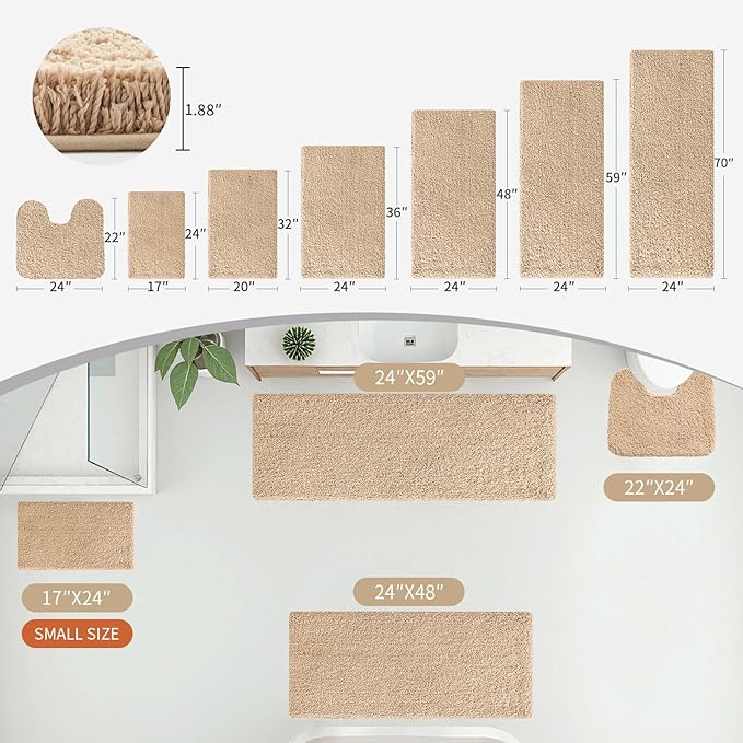 Beige Bathroom Rug 20x32 Non Slip Fluffy Bath Mat for Bathroom Floor Washable Plush Luxury Bath Rug for Tub Soft Shaggy Absorbent Shower Sink Mat