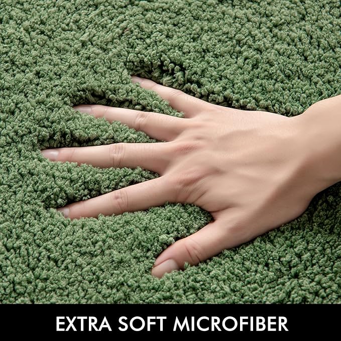 MIULEE Microfiber Toilet Bath Mat U-Shaped Contour Shaggy Rugs Non Slip Extra Thick Soft Absorbent Water for Bathroom Commode Machine Washable(20x20 Inch, Moss Green)