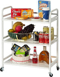 DCLRN 3 Tier Rolling Cart with Lockable Wheels Sturdy Construction,Solid Shelves,Recessed Screw Holes Ideal for Kitchen and Home Storage Size:23.6" Dx11.8 Wx29.5 H(White)