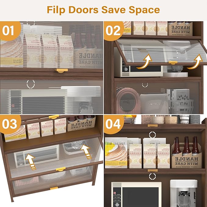 57'' Tall Metal Storage Cabinet with 4 Flip Doors, Freestanding Steel Organizer with Ample Storage Space for Bedroom Living Room Kitchen Office Entryway, Storage Organizer Walnut Finish