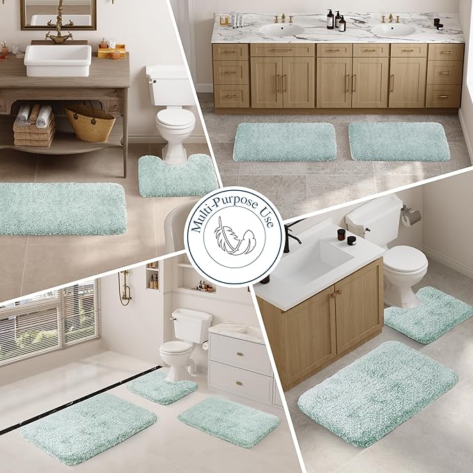 Walensee Large Bathroom Rug (24 x 40, Aqua) Extra Soft and Absorbent Shaggy Mat Machine Washable Microfiber for Bathroom, Non Slip Luxury Floor Mat With Rubber Back