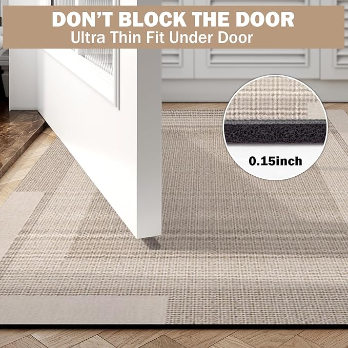 Non Slip Bath Mat, Rubber Backing Ultra Thin Bathroom Rugs Fit Under Door Quick Dry Super Absorbent Washable Bath Rug Shower Mat for Bathroom Floor Bathtub Shower Sink, Easy Care Beige 24"x 35"