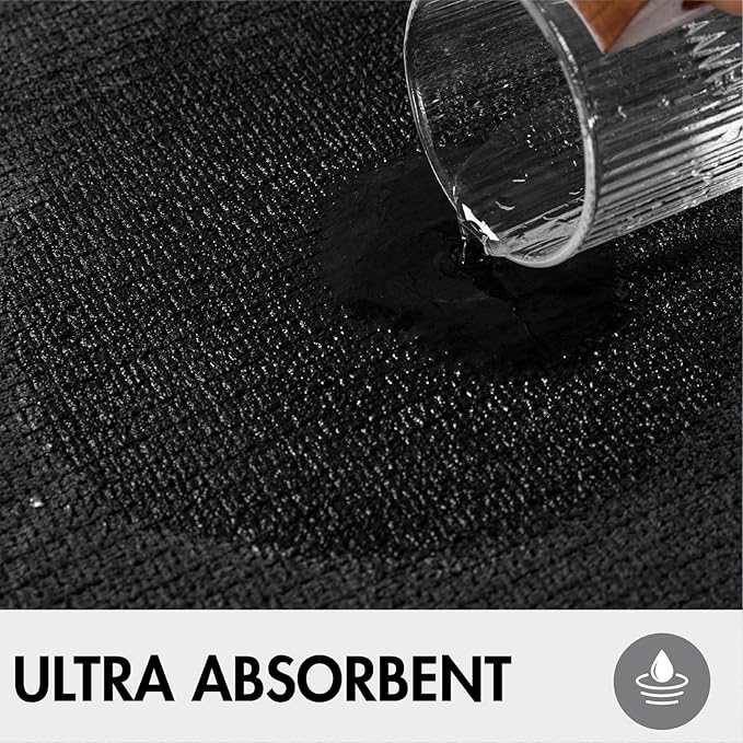 MIULEE Set of 2 Ultra Thin Bathroom Rugs, Rubber Bath Mats for Bathroom Non Slip, Quick Dry Absorbent Bath Rug Machine Washable, Fit Under Door, Shower, Sink, Halloween Decor, Black, 17"x27"+20"x32"