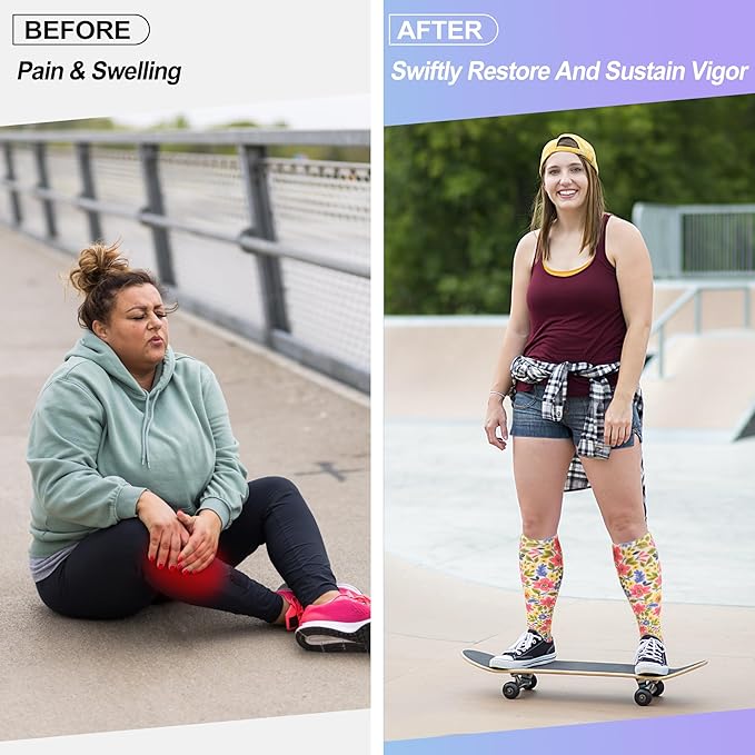 LEVSOX Plus Size Compression Socks for Women Men Wide Calf Extra Large 15-20 mmHg Knee High Sock for Nurses Pregnant Travel