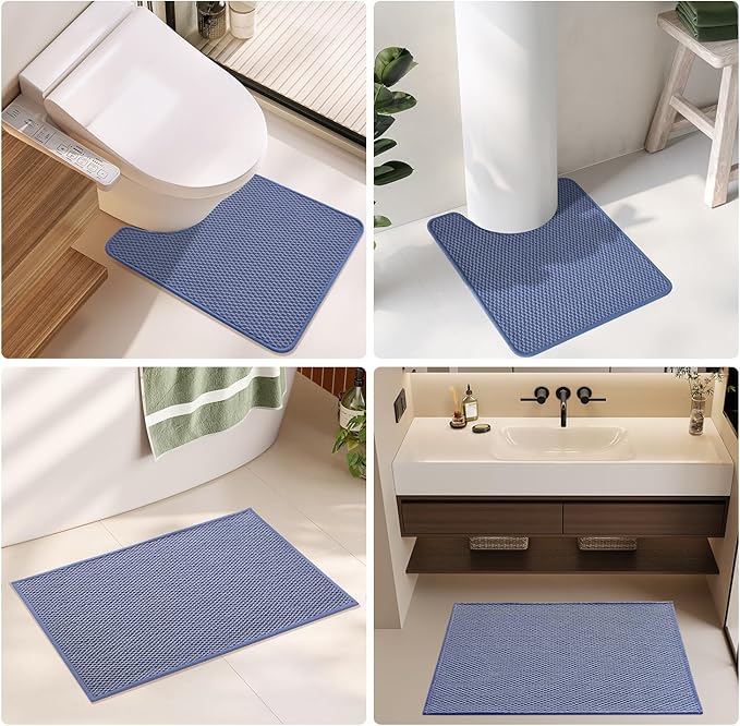 Small Bathroom Rugs Non Slip Washable Bath Rugs Super Absorbent Bathroom Rug Thin Quick Dry Low Pile Bath Mats, Denim Blue 12"x12"