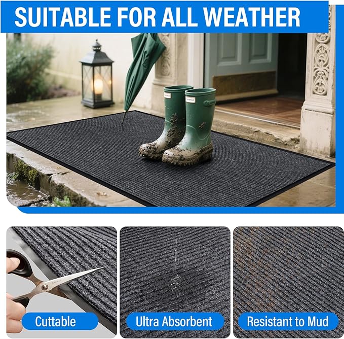 4' X 6' Durable Front Door Mat Indoor Outdoor Entrance, Commercial Door Floor Mat Heavy Duty Non-Slip Backing Entryway Doormats, Outdoor Mats for Home Entrance & Commercial High Traffic Area