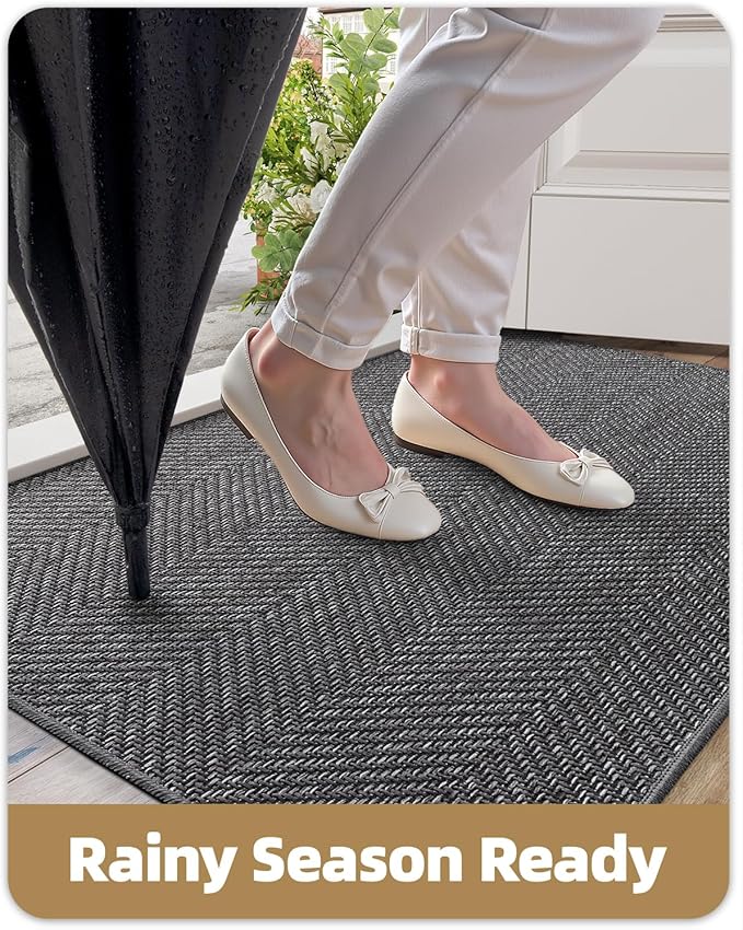 Color&Geometry Ultra Thin Indoor Door Mat 36"x60", Machine Washable Front Door Mat Non Slip, Low Profile Entrance Mat Indoor, Absorbent Carpet for Inside, Entry, Entryway, Dark Grey (FOLD)