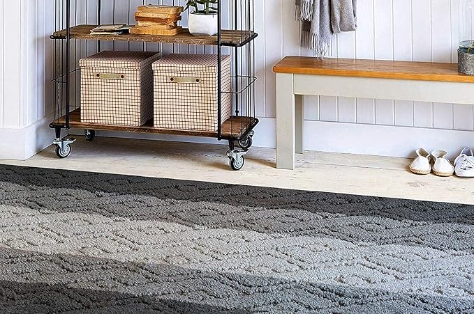 Custom Size Hallway Runner Rug Damask Grey Color 31 inch Wide Select Your Length Non-Slip (Skid Resistance) Rubber Backing 4 feet x 31 inch