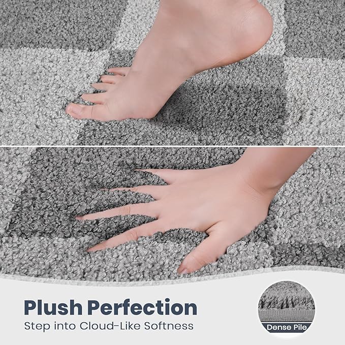 PURRUGS Bathroom Rug Non-Slip Machine Washable 20" x 30", Super Absorbent and Quick-Dry Bath Mat, Extra Soft and Plush Bath Rug for Shower, Bathtub and Sink, Light Grey & Grey