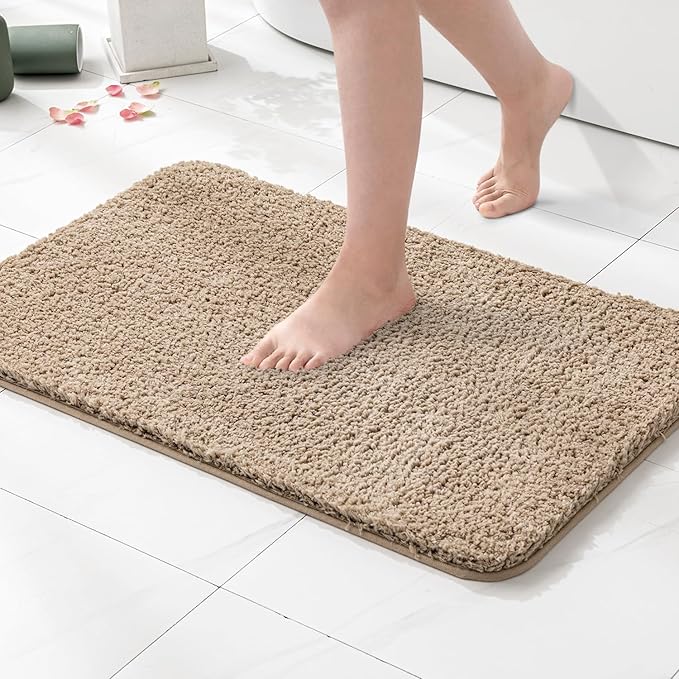 MIULEE Extra Thick Non Slip Bathroom Rug Shaggy Soft Bath Mat Plush Microfiber Absorbent Water for Shower Tub Machine Washable (Tan, 24x40 Inches)