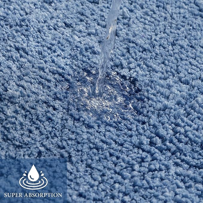 MIULEE Microfiber Toilet Bath Mat U-Shaped Contour Shaggy Bathroom Rugs Non Slip Extra Thick Soft Bath Rug Absorbent Water for Bathroom Commode Machine Washable(24x24 Inch, Blue)
