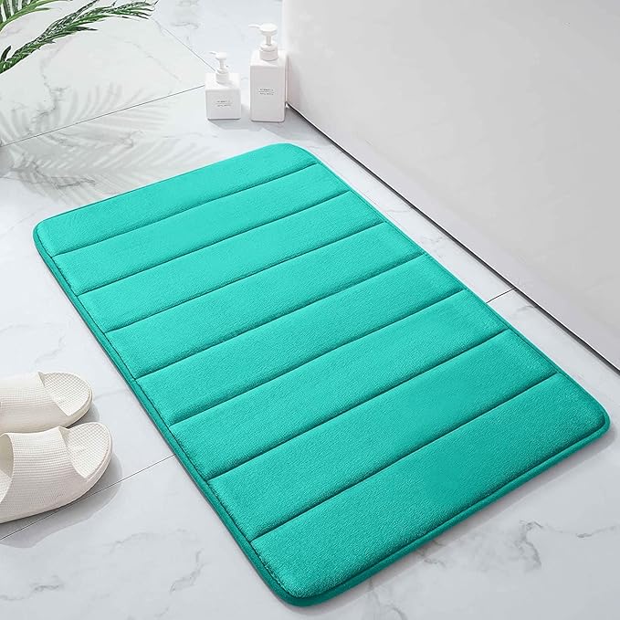 Buganda Memory Foam Bath Mat, 24" x 16", Ultra Soft and Non-Slip Bathroom Rugs, Water Absorbent and Machine Washable Bath Rug for Bathroom, Shower, and Tub, Teal