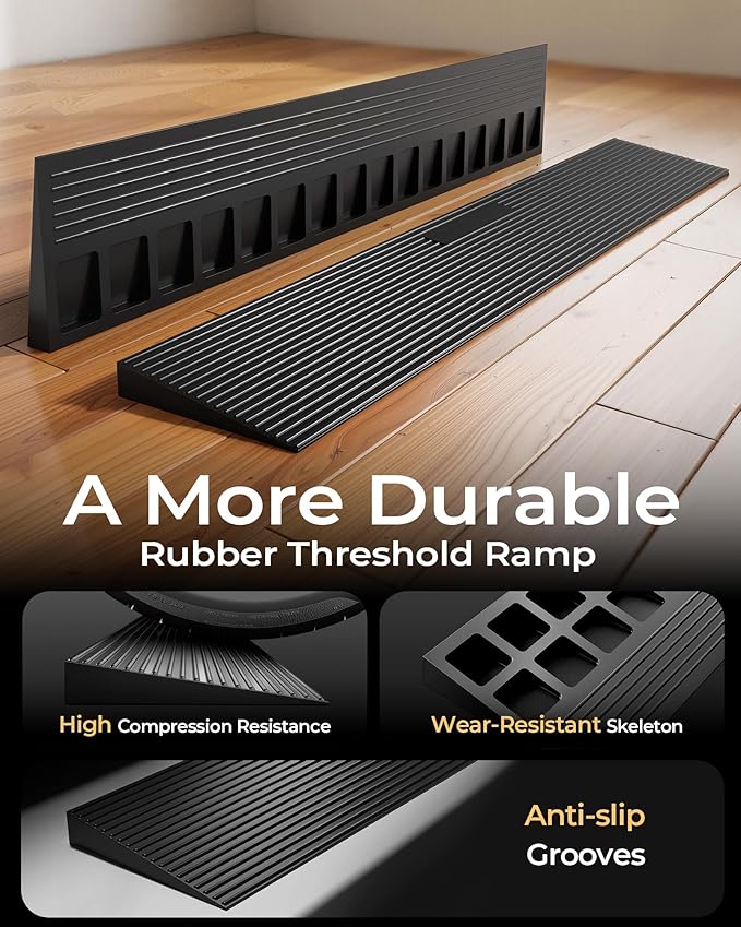 FACHNUO 1.6" Rise Rubber Threshold Ramp for Doorways, 35.4" Wide, 3306 LBS Load Capacity Wheelchair Ramp - Cuttable Non-Slip Rubber Ramp, Secure and Stable for Curbs, Wheelchairs, Walkers and Scooters