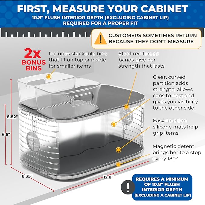 Mighty Susan Kitchen Organizer for Canned Goods: 2-Tiered Robust Turntable Organizer for Cabinet/Pantry. Steel Reinforced Holds Up To 30 lbs. Rotates 360° for Maximum Visibility. Includes 2 Bonus Bins