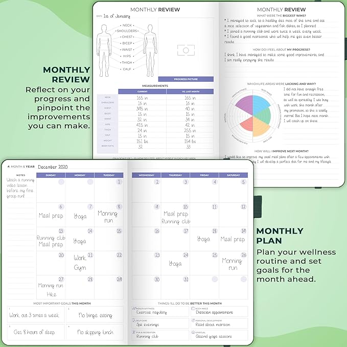 Clever Fox Fitness & Food Journal – Nutrition & Workout Planner for Women & Men – Diet & Gym Exercise Log Book with Calendars, Diet & Training Trackers - Undated, A5 Size, Hardcover (Forest Green)