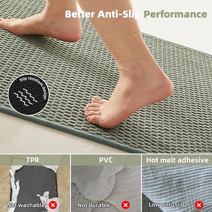 Toilet Rug, Thin Toilet Rugs U Shaped Washable Non Slip Absorbent Quick Dry Low Pile Toilet Mat, Sage Green 20"x24" U Shape