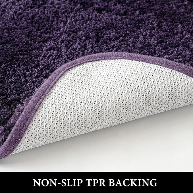 MIULEE Extra Thick Non Slip Bathroom Rug Shaggy Soft Bath Mat Plush Microfiber Absorbent Water for Shower Tub Machine Washable (Dark Purple, 16x48 Inches)