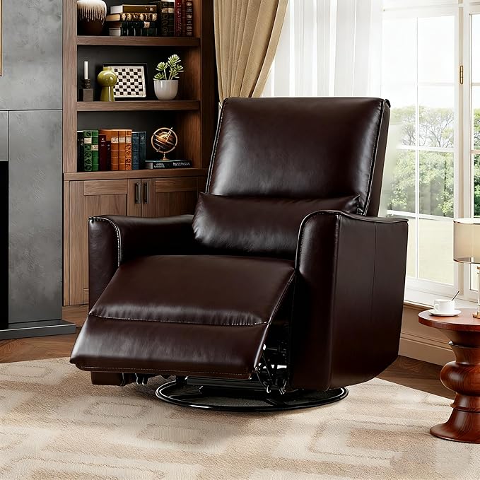 IDEALHOUSE Swivel Rocking Nursery Recliner Chair Rocker Recliner Glider Deep Seat PU Leather Sofa Chair with high Backrest for Nursery, Living Room, Bedroom & Home Movie Theater (Dark Brown)