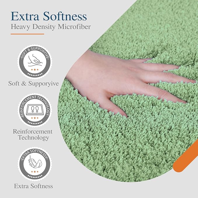 Walensee Contour Rug (20x24, Sage Green) Non Slip Bath Mat, Soft Microfiber Shaggy Mat, Machine Washable U Shape Toilet Rug