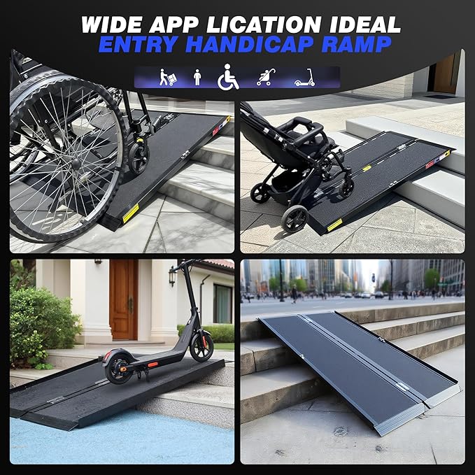 5FT Portable Wheelchair Ramp with Quick-Lock, Black Seamless Non-Slip Aluminum Folding Handicap Ramp,Threshold Ramp for Doorways, Wheel Chair Ramp for Home Steps
