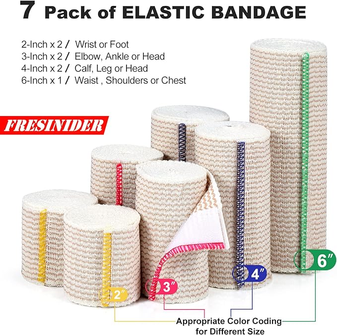 FRESINIDER Premium Elastic Bandage Wrap (7pack) Self Adhesive Cotton Latex Free Compression Bandage Wrap with Touch Closure at Both Ends, Support & First Aid for Sports, Medical, and Injury Recovery