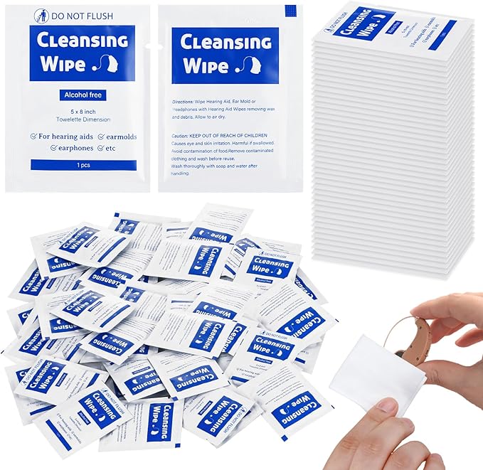 250 Counts Hearing Aid Cleaning Wipes 5.51 x 7.87'' Hearing Aid Wipes Individually Wrapped Cleaning Towelettes for Amplifier, Earbuds