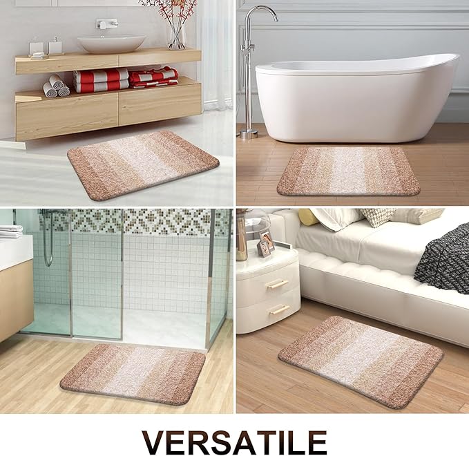 OLANLY Bathroom Rug Set 2 Piece, Soft Absorbent Microfiber Bath Rug Set, Non-Slip, Machine Wash Dry, Plush Shaggy Bath Mats for Bathroom (47"x20"+24"x16", Beige)