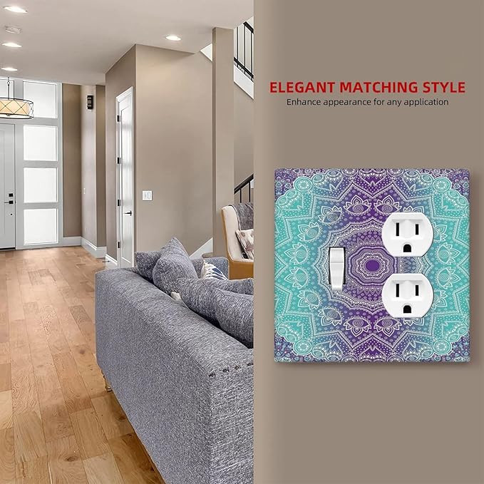 Decorative Light Switch Cover Plate Ombre Modern Mandala Floral Geometric 2 Gang Outlet Covers 1 Toggle 1 Duplex Wall Plate Decorate Electrical Switch Plate Covers for Bedroom Bathroom Decor