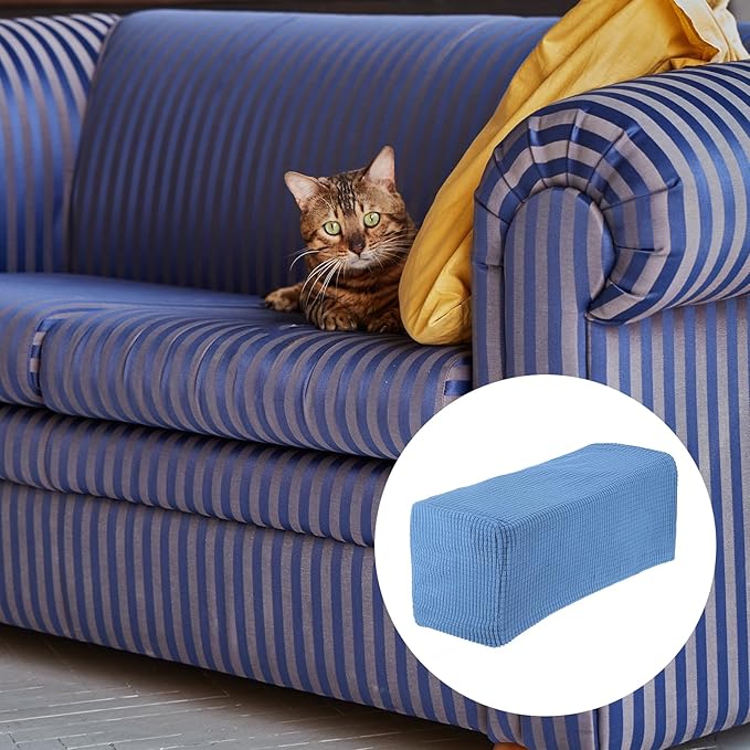 uxcell 2pcs Stretch Armrest Covers for Chairs/Sofas, Couch Arm Covers with Twist Pin, Furniture Protector Slipcovers Denim Blue