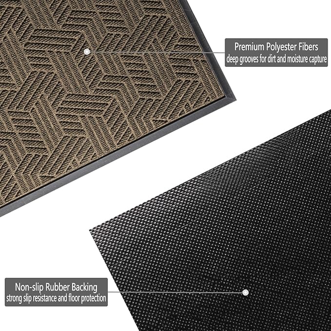 Front Door Mat 36"x24" Indoors Outdoors Welcome Mats, Waterproof Non-Slip Rubber Backing Heavy Duty Doormat Outside Entrance, Low Profile Entryway Rugs Floor Mat for Patio, Pattern B Brown