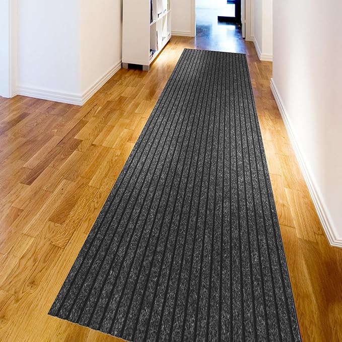 Ottomanson 2'7" x 10' Hallway Runner with Scraper Pile - Extra Durable Non-Slip Rug Mat for Indoor & Outdoor Use - Ideal for Kitchen, Entryway & Garage - High-Traffic Carpet, Black