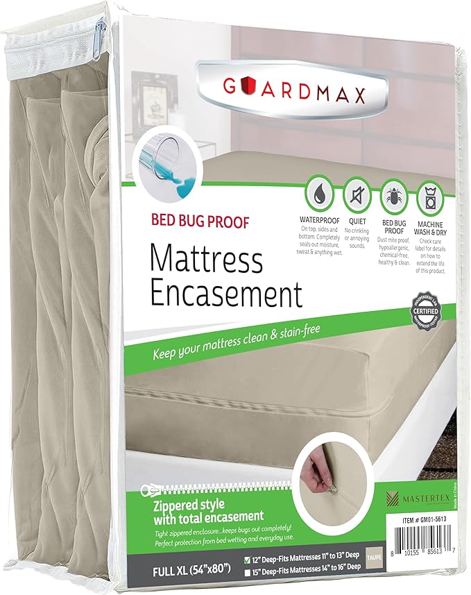 Guardmax Jersey Knitted Full XL Zippered Mattress Encasement - Waterproof & Bed Bug Proof Mattress Protector - Comfortable, Soft, and Noiseless Zippered Bedding - Dust Mite P0roof (54 x 80 x 12)